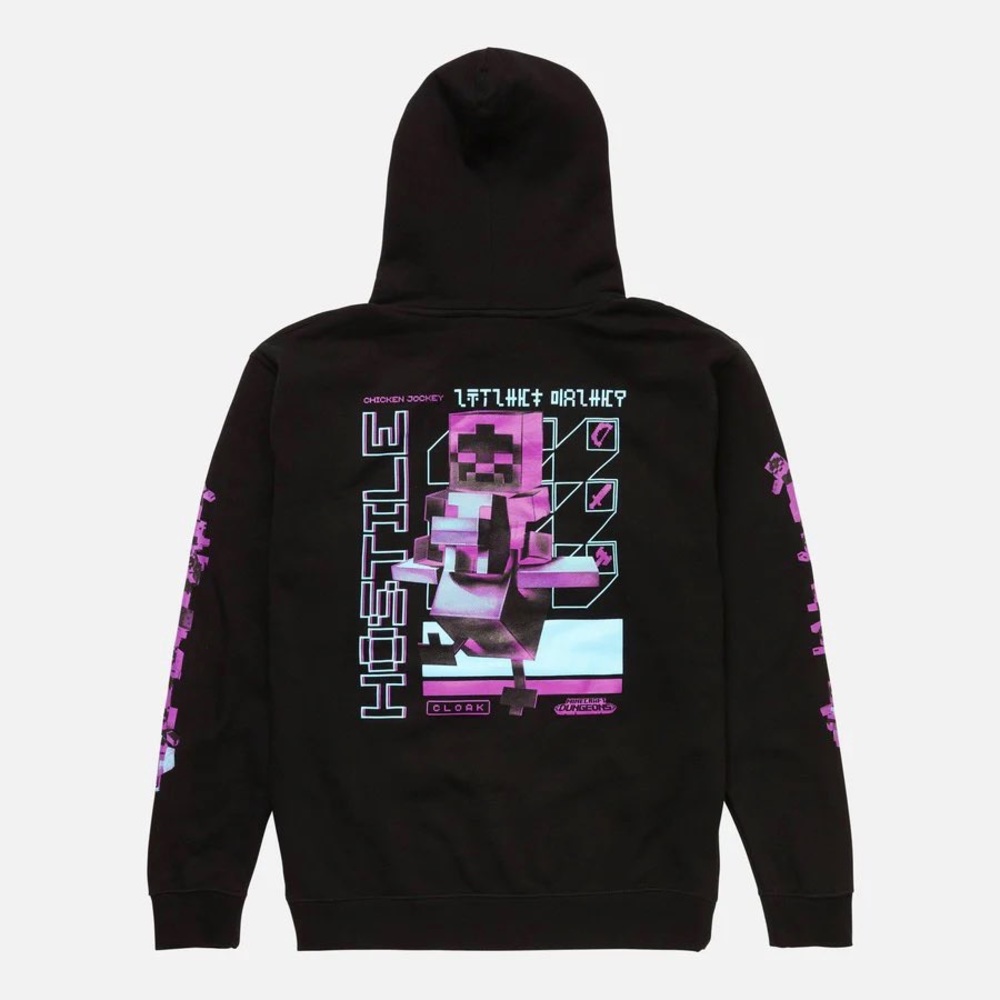 CLOAK Minecraft Dungeons Chicken Jockey pullover hoodie, black/blue/purple